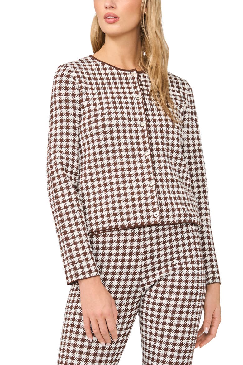 Gingham Crewneck Cardigan, Main, color, CHOCOLATE FUDGE