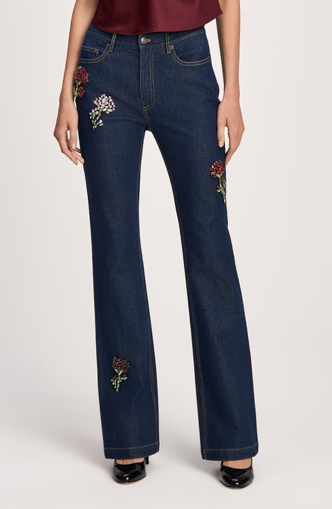 Stevie Rhinestone Rose Straight Leg Jeans