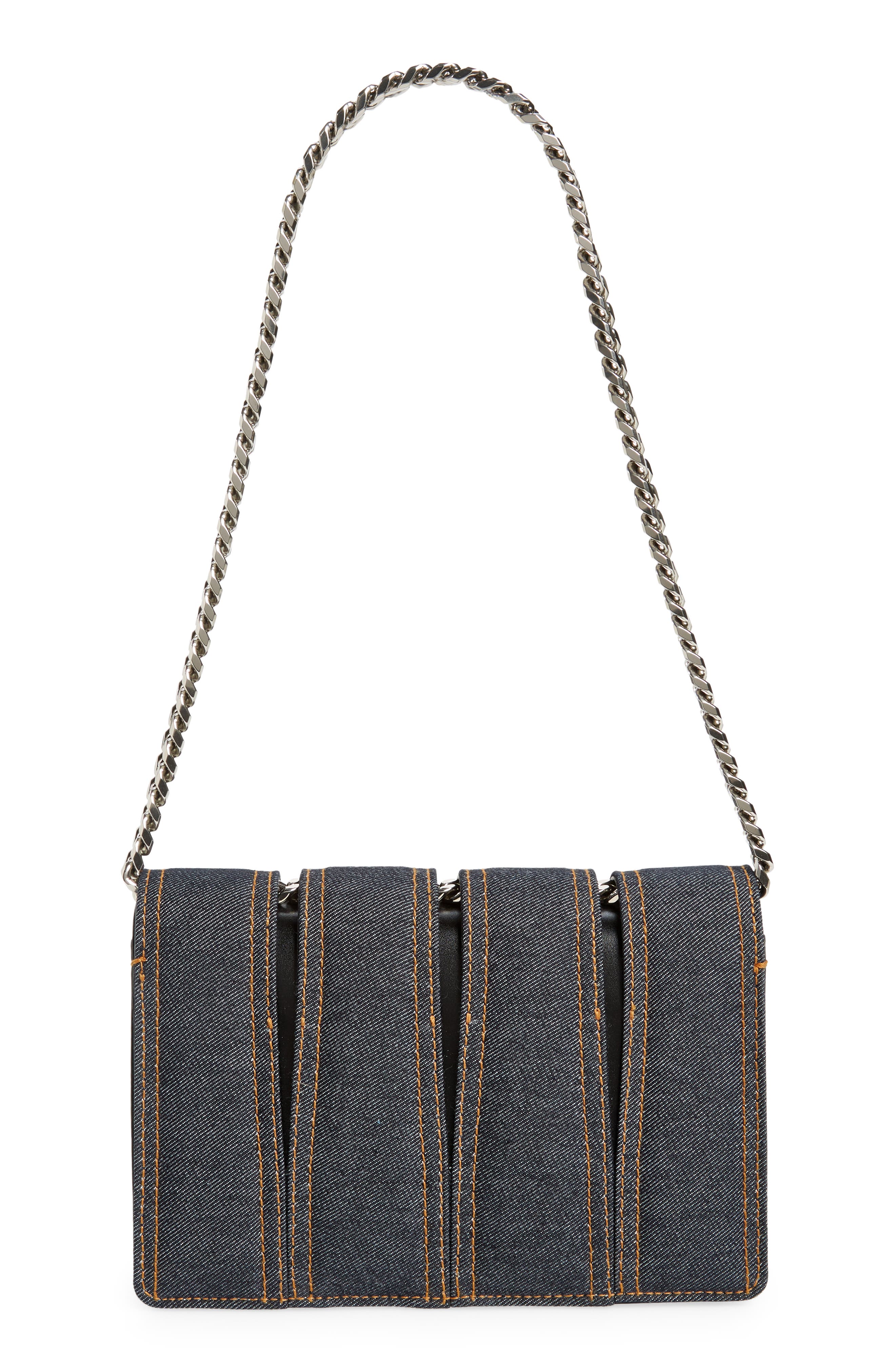 McQueen Slash Cutout Knuckle Denim Crossbody Bag, Alternate, color, 