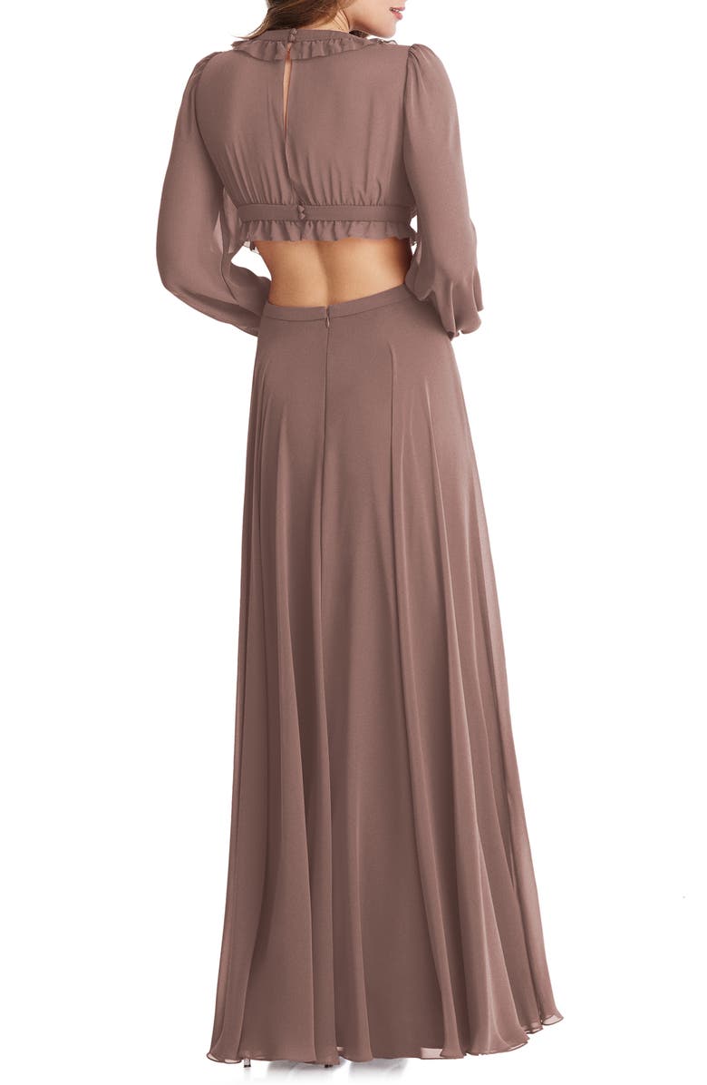 LOVELY Harlow Cutout Detail Long Sleeve Chiffon Gown, Alternate, color,