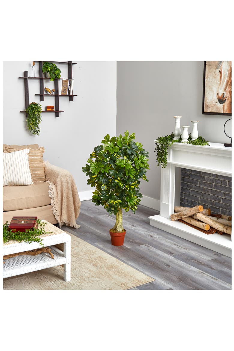 Schefflera Silk 4ft. Tree, Alternate, color, GREEN