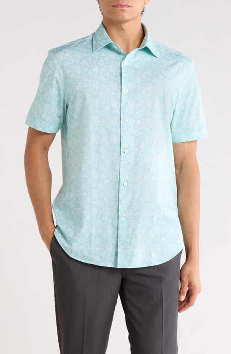 Bugatchi Floral Print Stretch Cotton Short Sleeve Button-Up Shirt