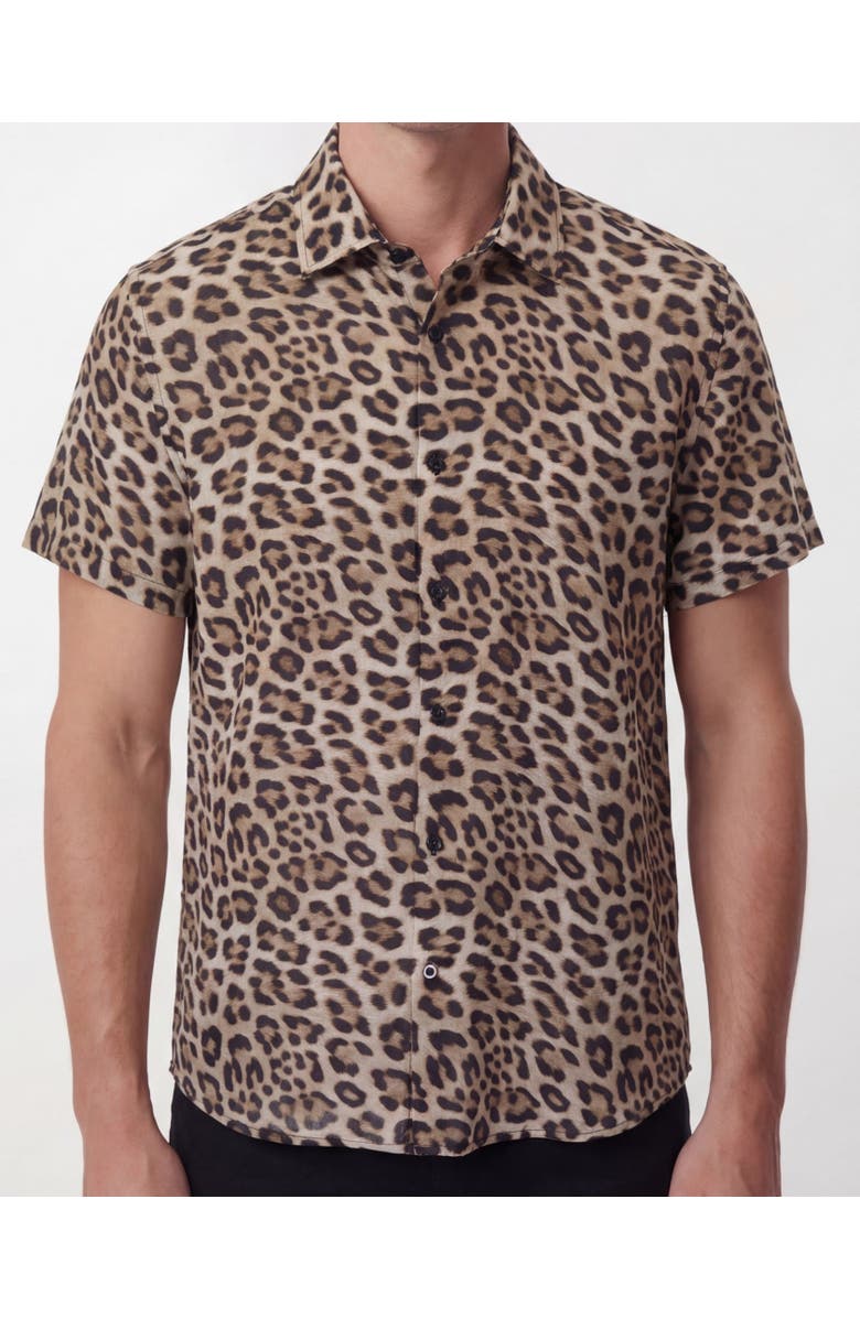 Lords of Harlech Leopard Mens Linen Button-up Shirt, Alternate, color, Leopard Brown