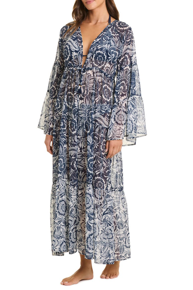 Floral Cover-Up Maxi Dress, Alternate, color, MIDNIGHT