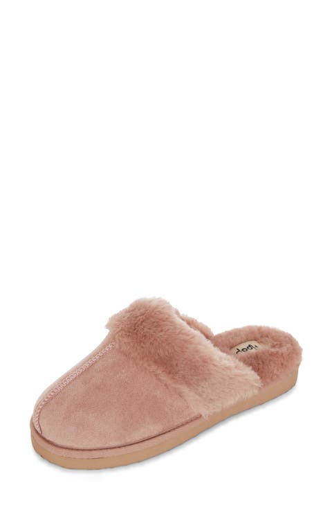 Faux Suede Faux Fur Lined Slipper