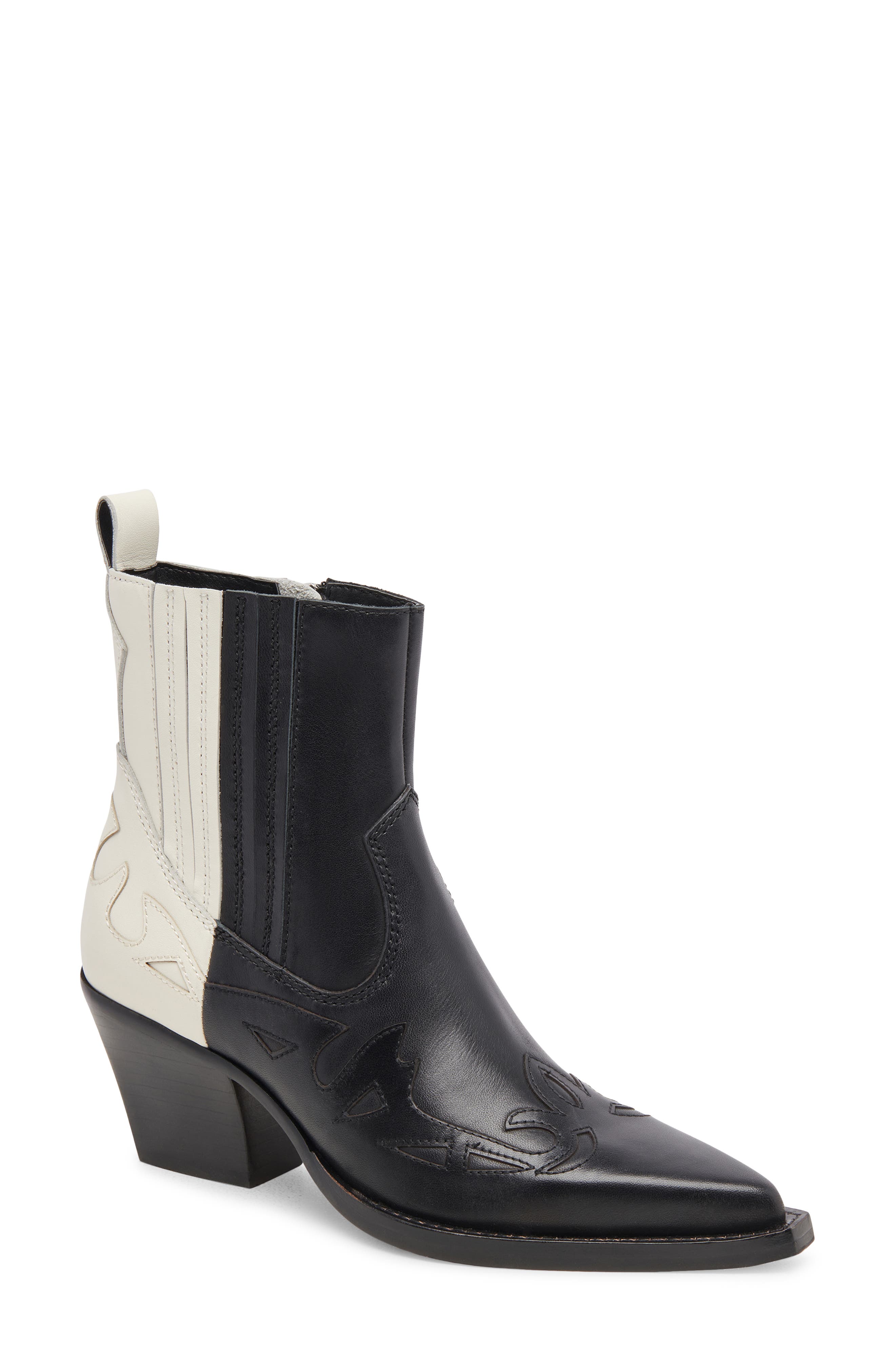 Ramson Western Boot, Main, color, BLACK/ WHITE LEATHER