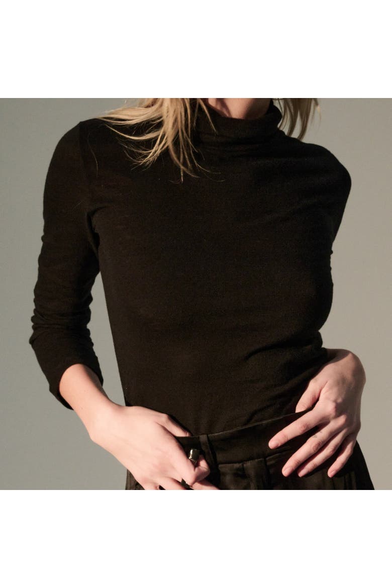 Cotton Cashmere Long Sleeve Turtleneck, Alternate, color, NOIR