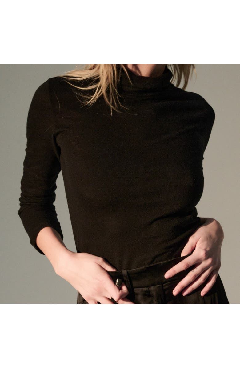 Majestic Filatures Cotton Cashmere Long Sleeve Turtleneck, Alternate, color, Noir