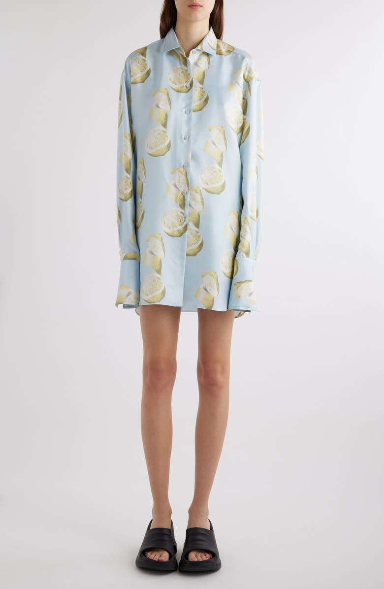 Givenchy Lemon Print Silk Button-Up Tunic Shirt, Main, color, 