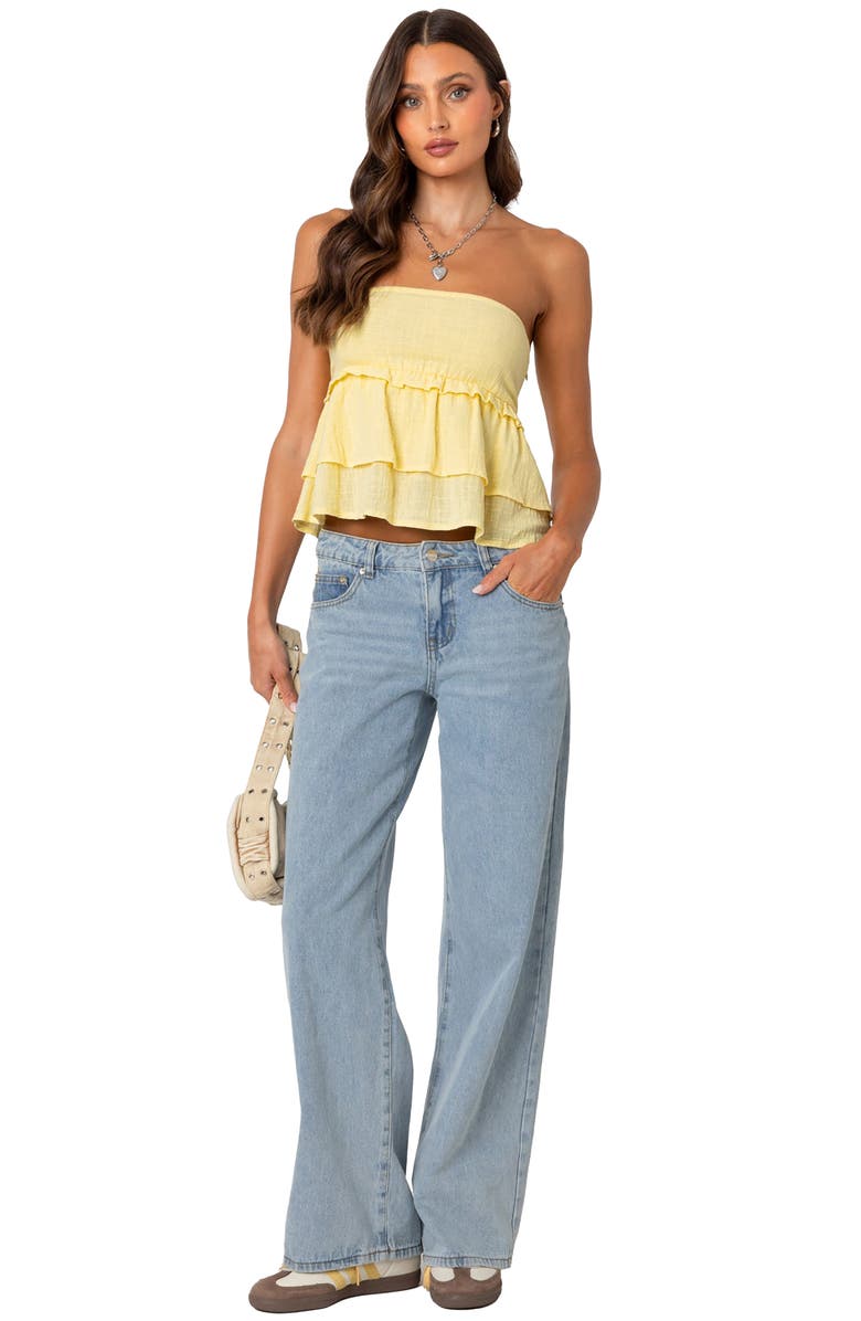 EDIKTED Smocked Ruffle Strapless Top, Alternate, color, Yellow