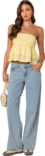 Smocked Ruffle Strapless Top