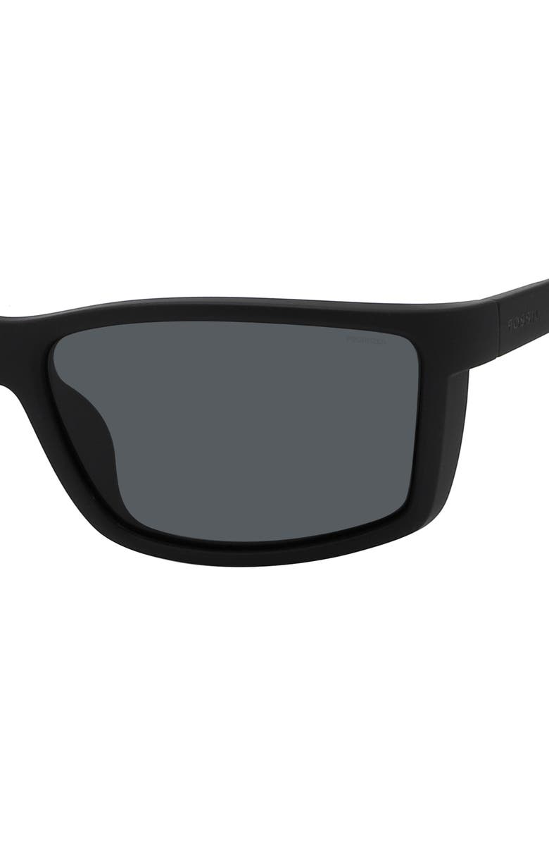 Fossil 63mm Polarized Rectangular Sunglasses, Alternate, color, Matte Black