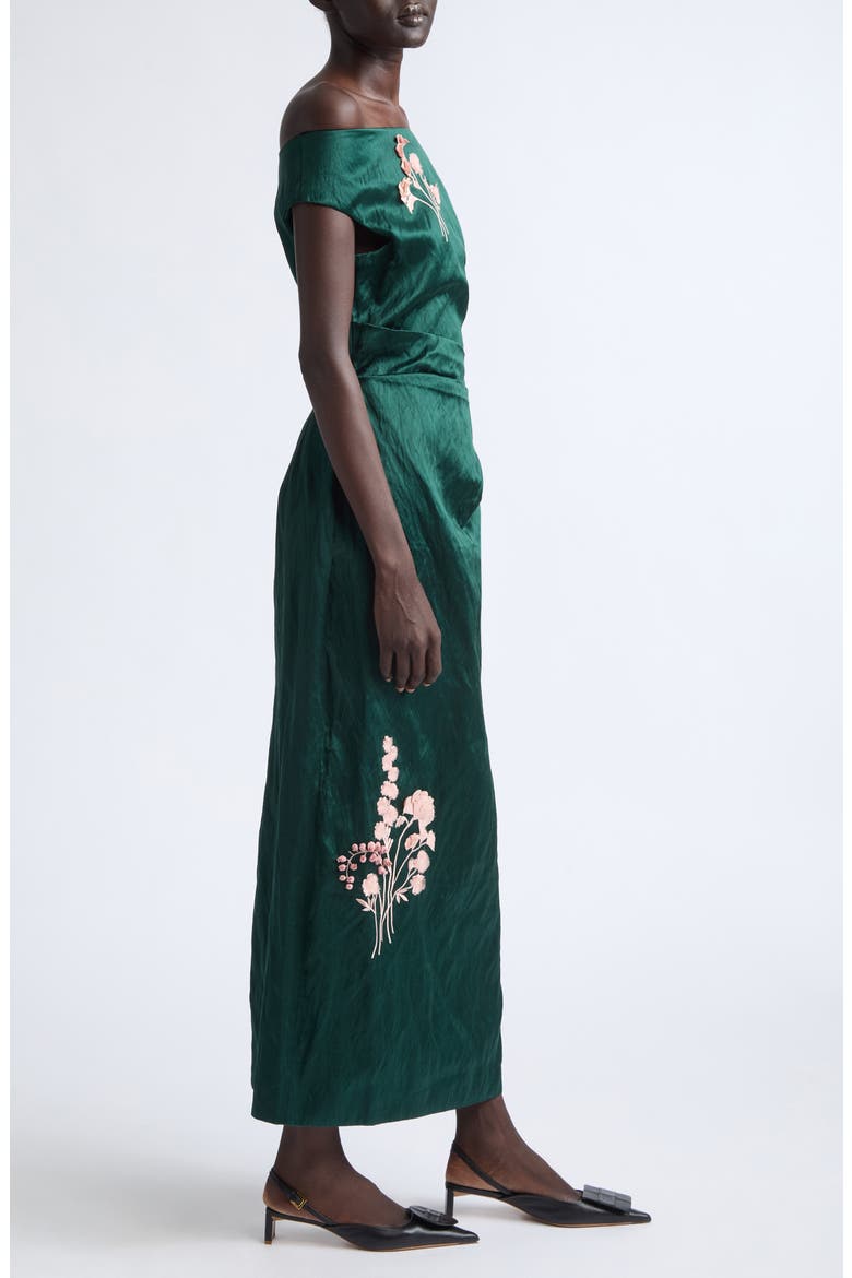 Embroidered Textured Satin Cocktail Dress, Alternate, color, FOREST GREEN