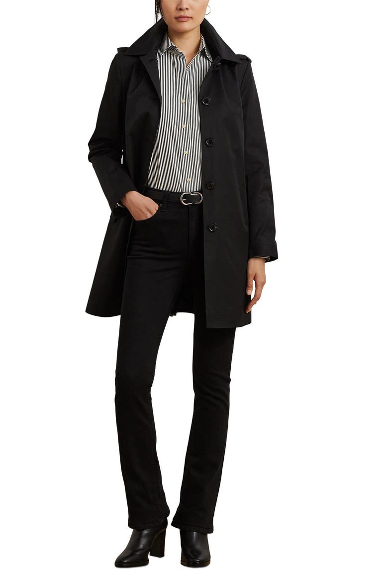 Balmacaan Hooded Raincoat, Alternate, color, BLACK