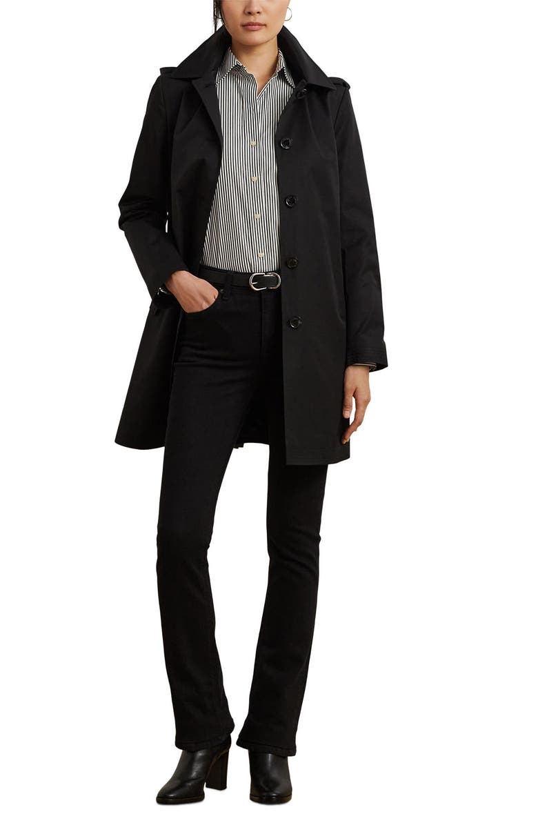 Lauren Ralph Lauren Longline Raincoat with Removable Hood, Alternate, color, Black