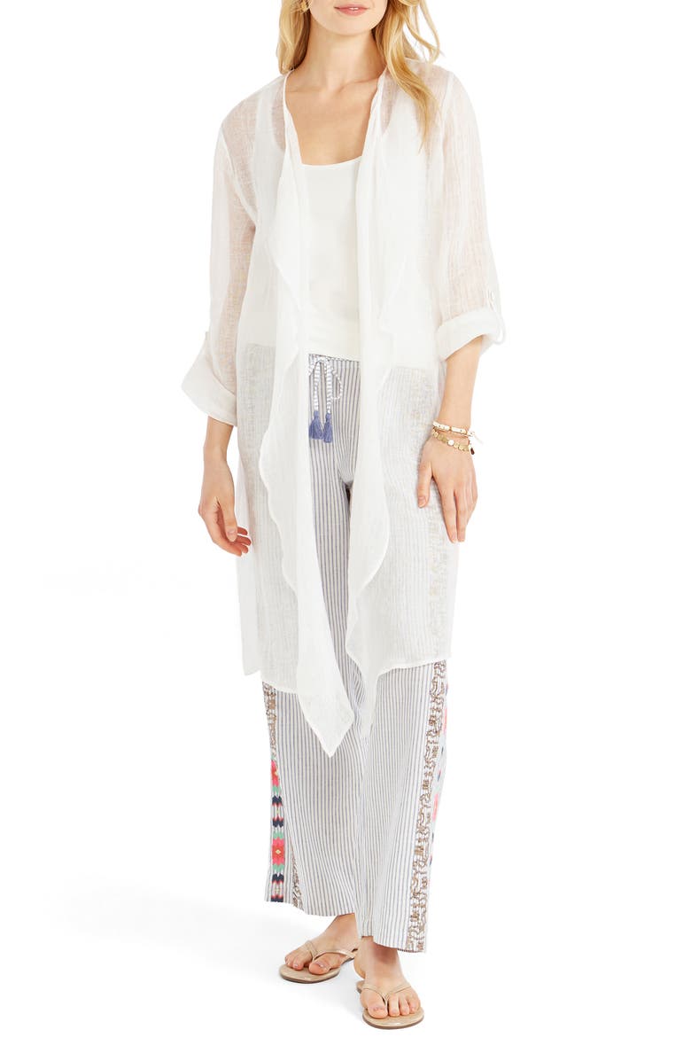 Boatcruise Long Linen Cardigan, Main, color, PAPER WHITE