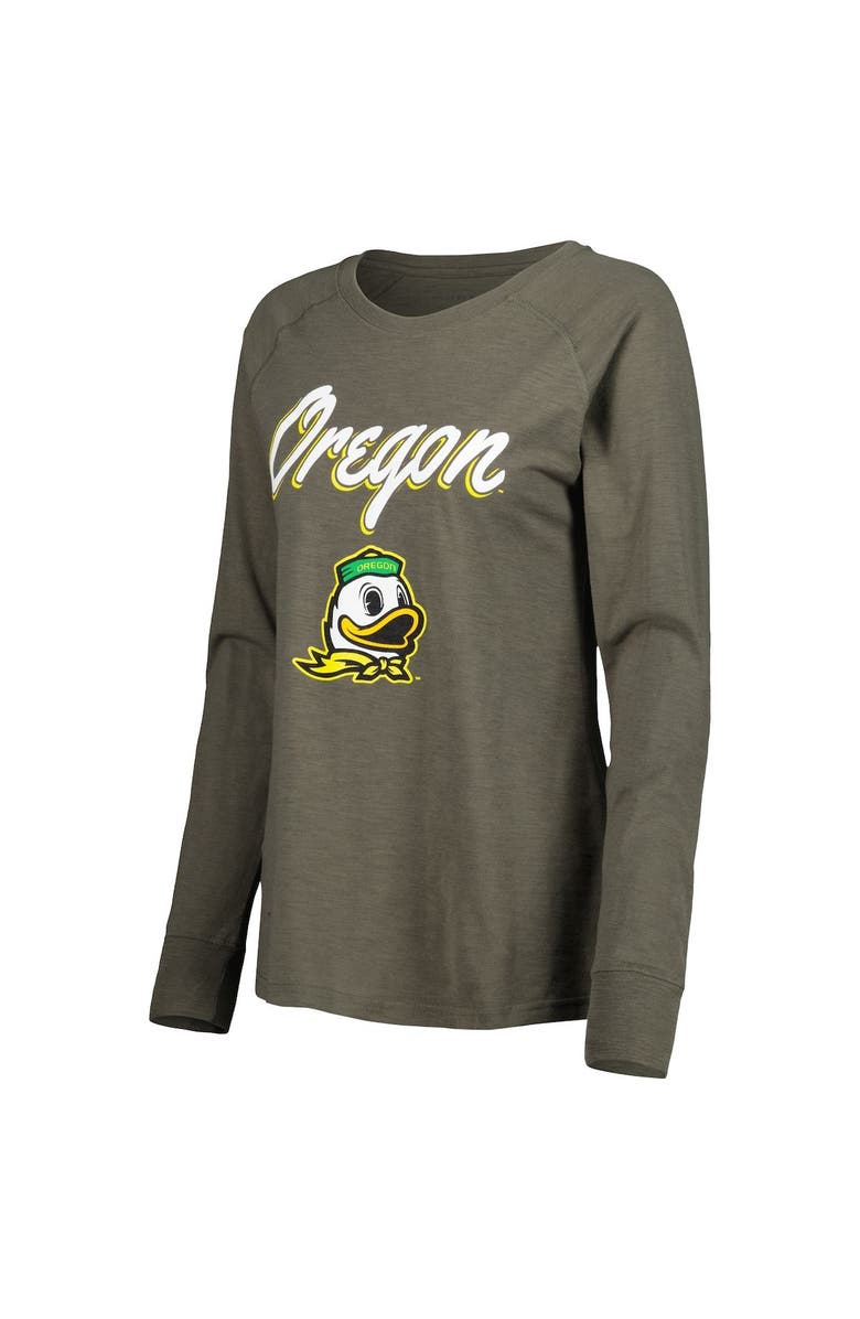 BOXERCRAFT Women's Olive Oregon Ducks Payton Elbow Patch Slub Raglan Long Sleeve T-Shirt, Alternate, color,