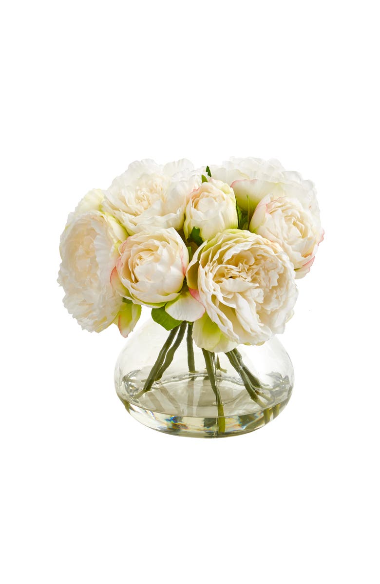 NEARLY NATURAL Peony Artificial Arrangement in Vase, Main, color, White