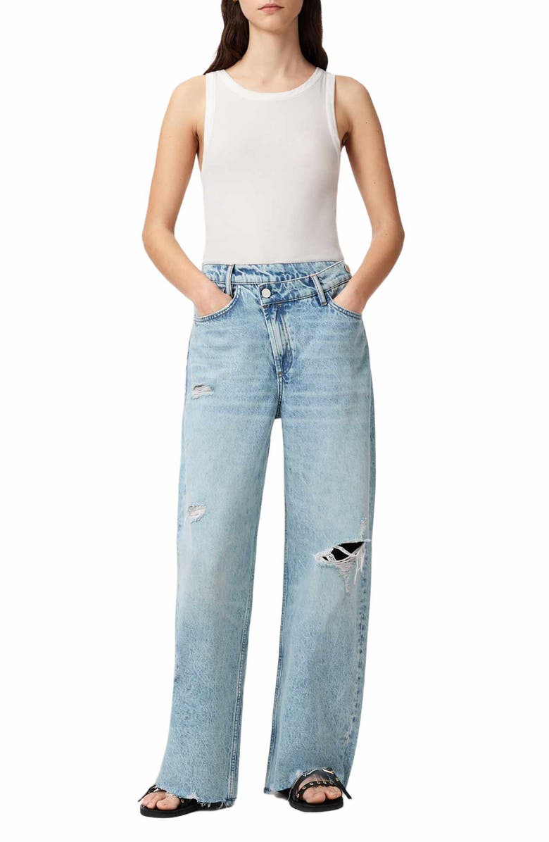 AllSaints Aki Crossover Ripped Wide Leg Jeans, Alternate, color, 