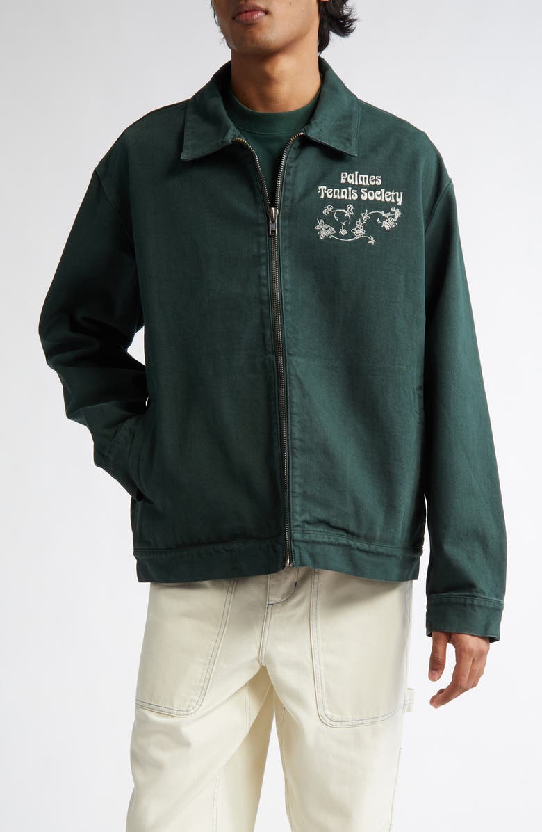 PALMES Fifth Set Embroidered Organic Cotton Twill Zip Jacket, Main, color,