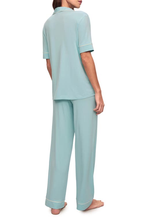 Shop Eberjey Gisele Short Sleeve Jersey Knit Pajamas In Canal Blue/ivory