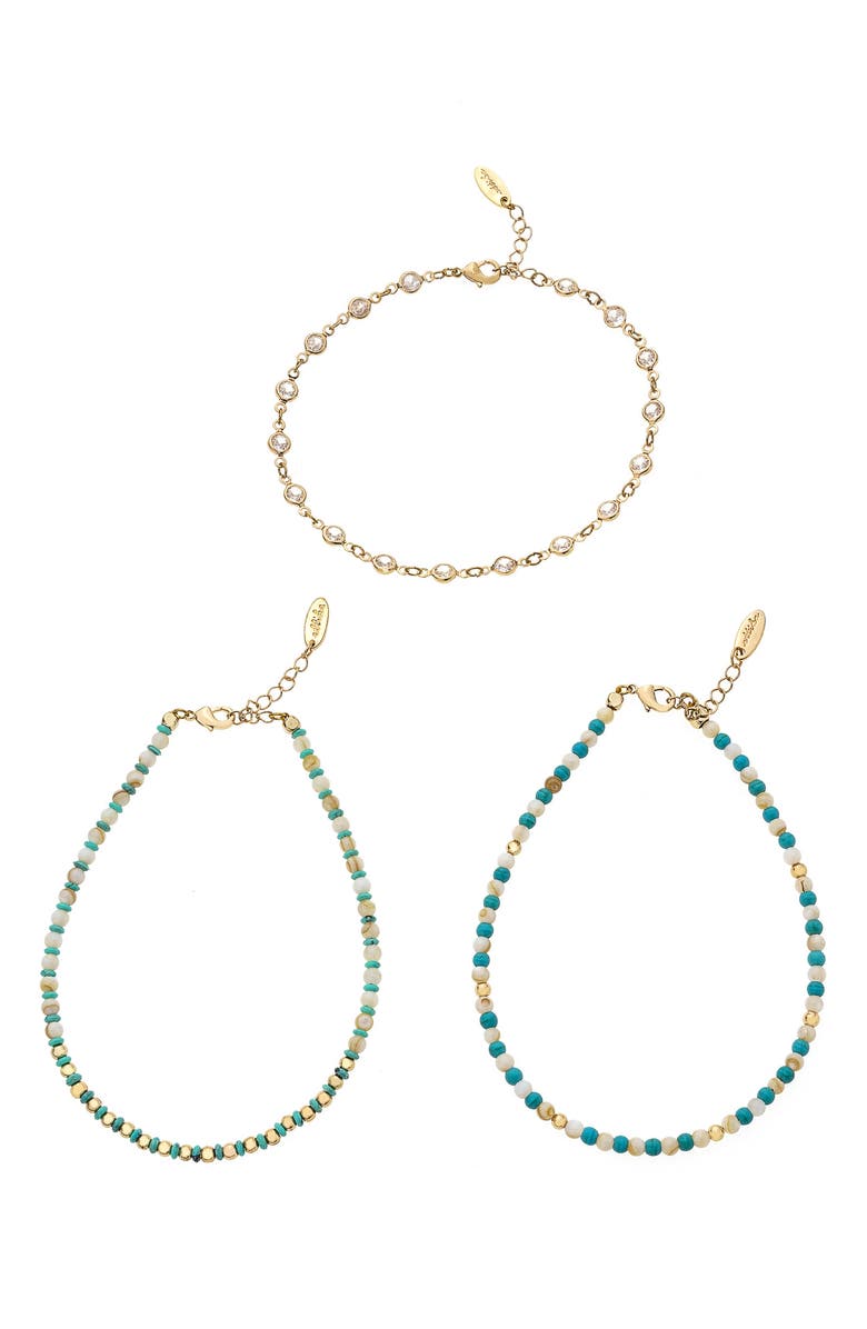 Ettika Set of 3 Anklets, Main, color, Gold