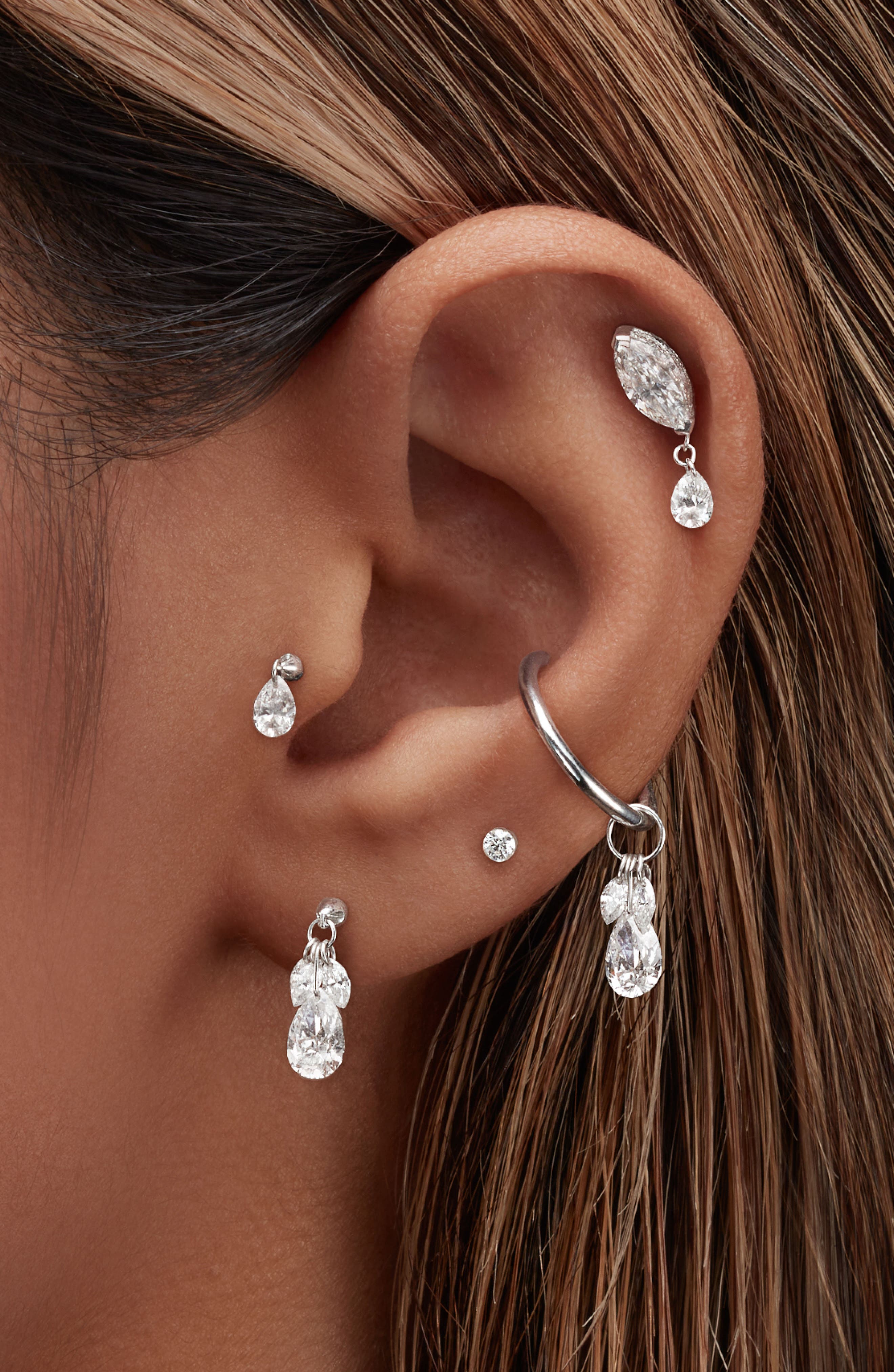 MARIA TASH Single Floating Pear Diamond Charm Threaded Stud Earring ...