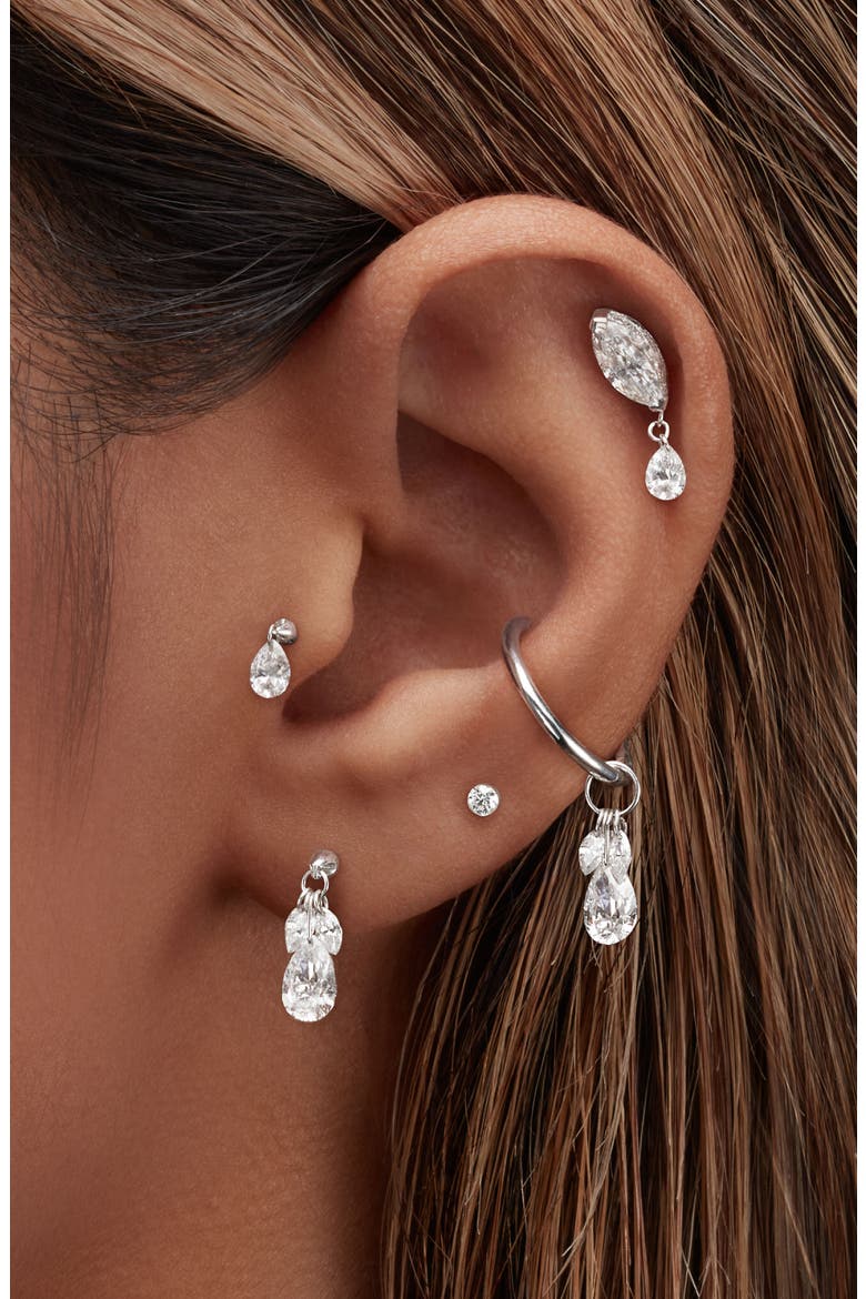 Single Floating Pear Diamond Charm Threaded Stud Earring, Alternate, color, YELLOW GOLD