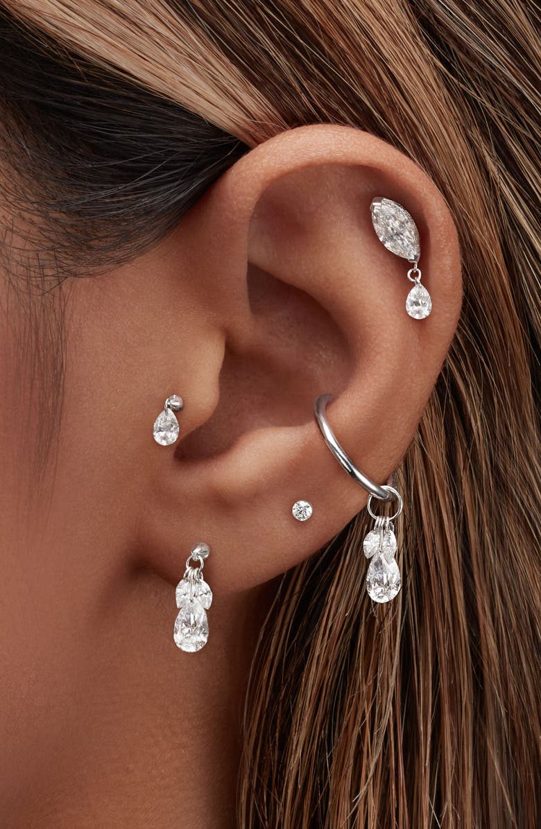 MARIA TASH Single Floating Pear Diamond Charm Threaded Stud Earring, Alternate, color, Yellow Gold