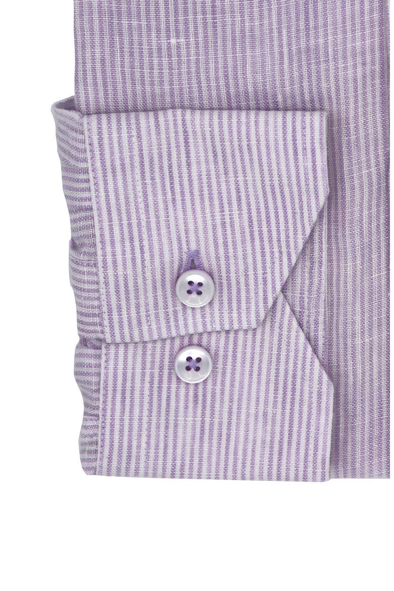 Striped Trim Fit Linen Shirt, Alternate, color, WHITE/ LAVENDER