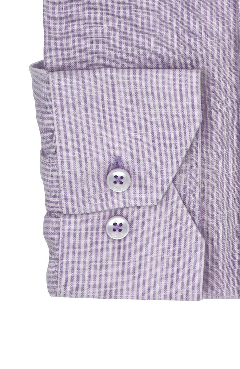 Lorenzo Uomo Striped Trim Fit Linen Shirt, Alternate, color, White/ Lavender