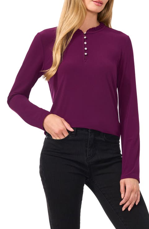 Ruffle Trim Knit Henley