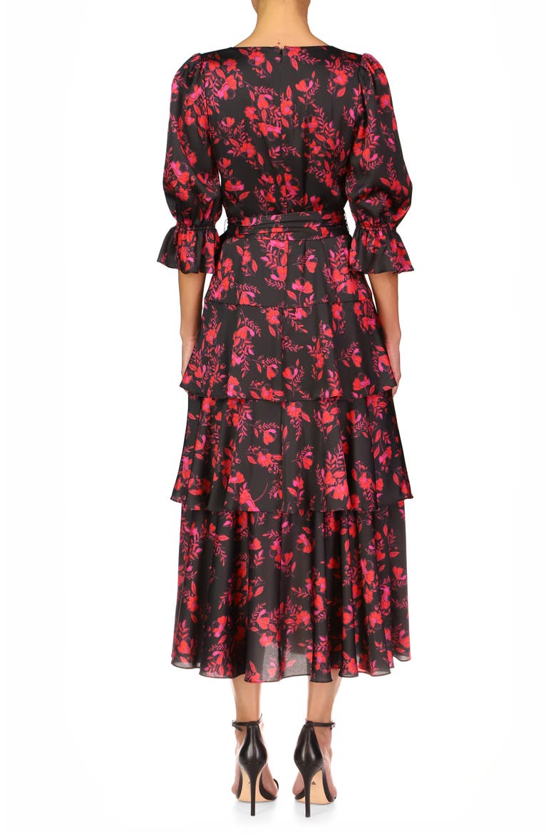 Floral Tiered Faux Wrap Dress, Alternate, color, JET POPPIES