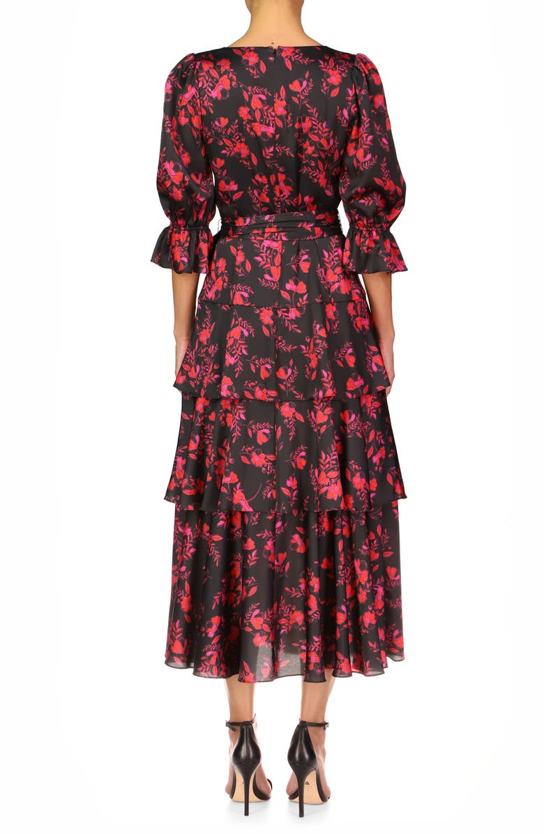 ML Monique Lhuillier Floral Tiered Faux Wrap Dress, Alternate, color, 