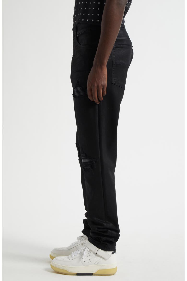 MX1 Leather Patched Distressed Waxed Jeans, Alternate, color, BLACK