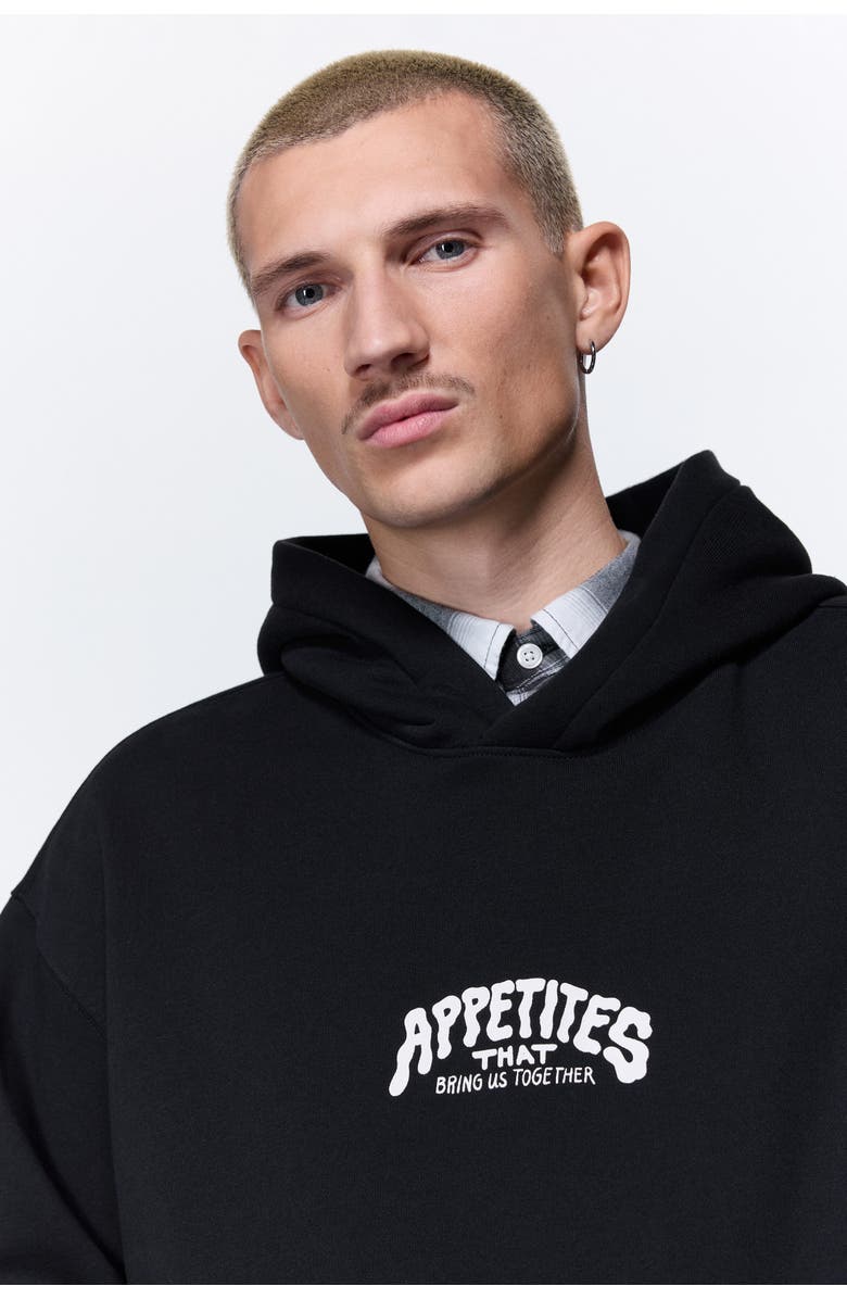 H&M Relaxed Fit Printed Hoodie, Alternate, color, Black/Appetites