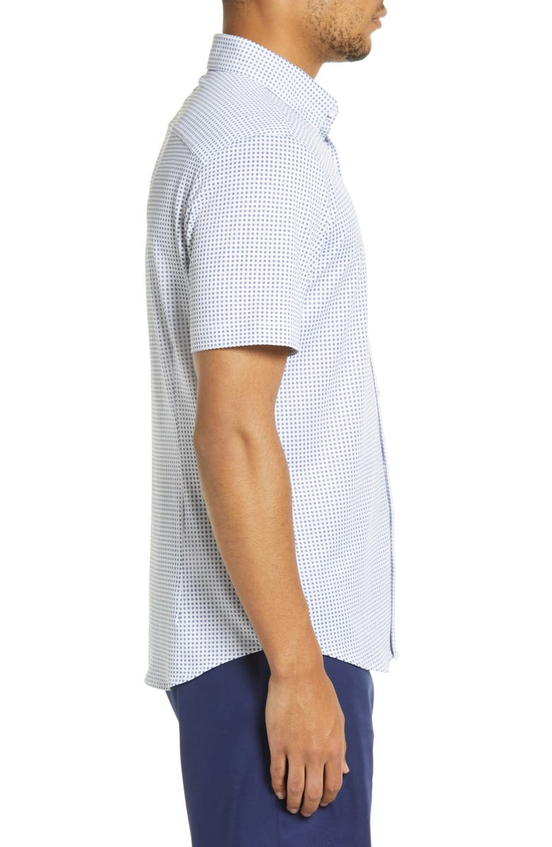 Mizzen+Main Halyard Dot Short Sleeve Button-Up Shirt, Alternate, color, Blue Geo Twill Print