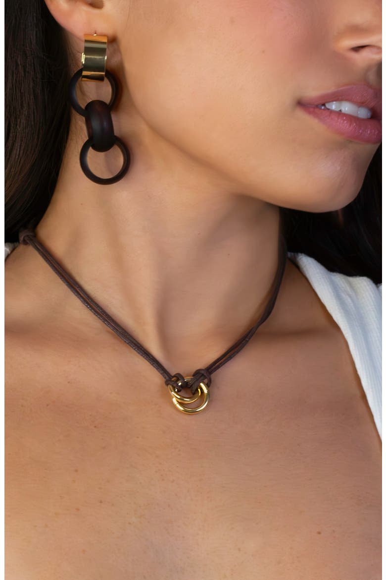 Oakley Faux Leather Cord Pendant Necklace, Alternate, color, GOLD