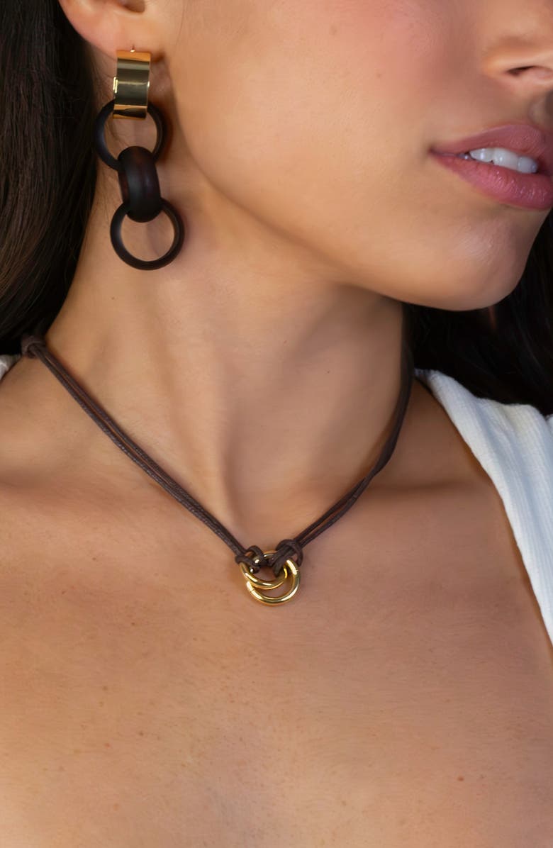 MARLYN SCHIFF Oakley Faux Leather Cord Pendant Necklace, Alternate, color, Gold