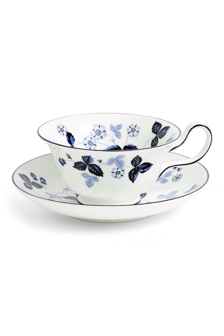 Wild Strawberry Bone China Teacup & Saucer Set, Alternate, color, BLUE
