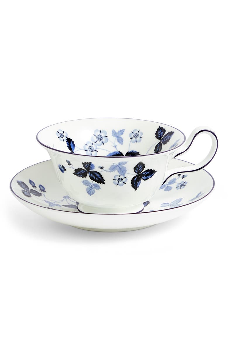 Wedgwood Wild Strawberry Bone China Teacup & Saucer Set, Alternate, color, Blue