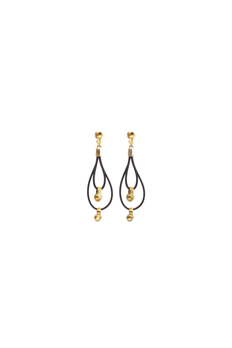 Double long leather earrings with 18k gold-plated dial detail, Alternate, color, Gold