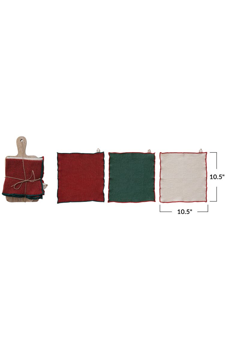 Waffle Weave Cotton Dish Cloth & Mango Wood Board Set, Alternate, color, Multicolor