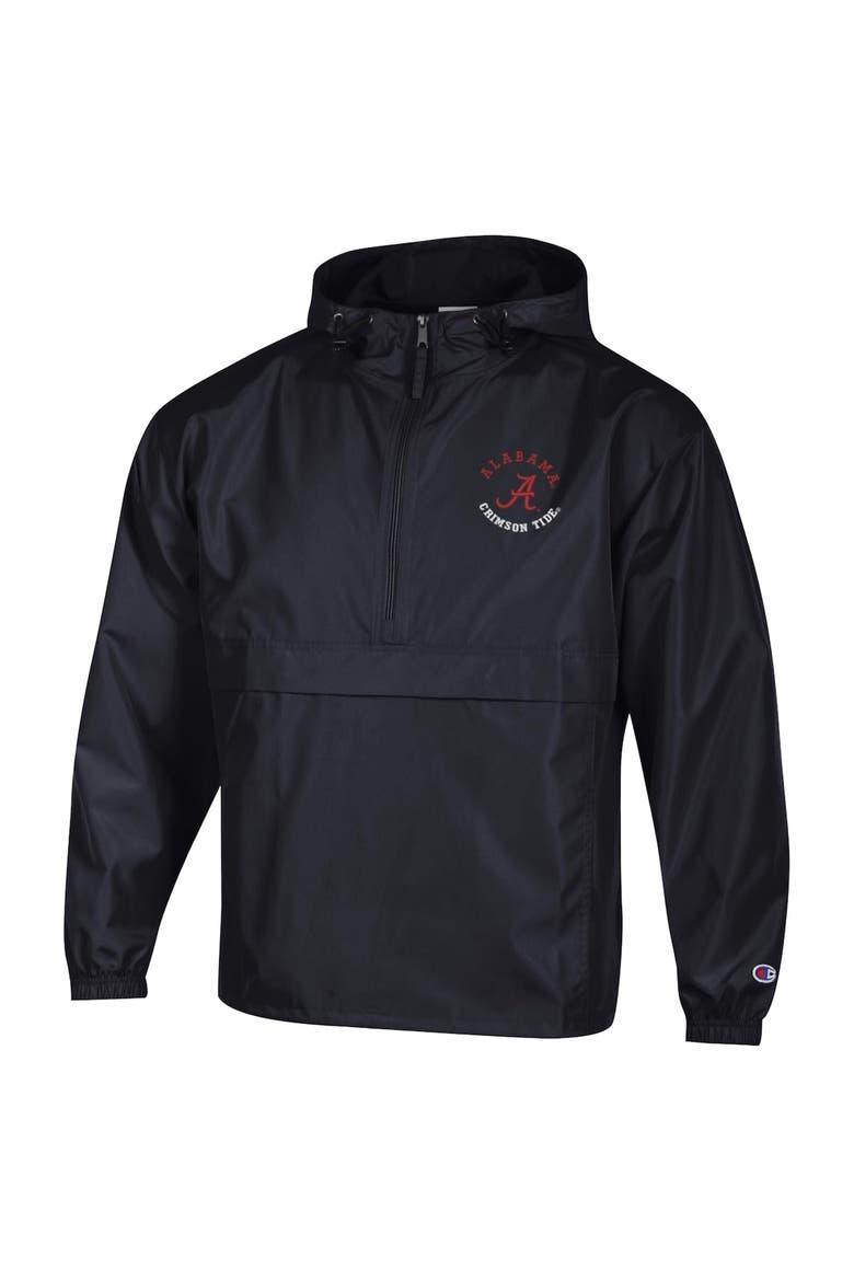 Men's Champion  Black Alabama Crimson Tide Packable Hooded Windbreaker Half-Zip Jacket, Alternate, color, Black