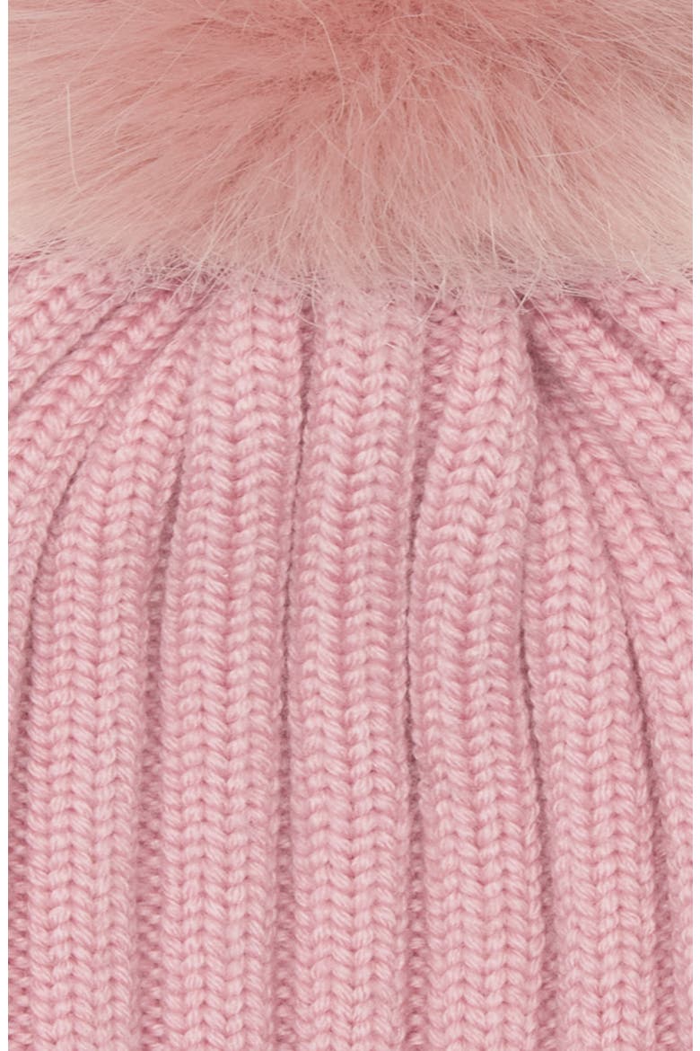 Virgin Wool Rib Beanie with Faux Fur Pompom, Alternate, color, SMOOTH ROSE