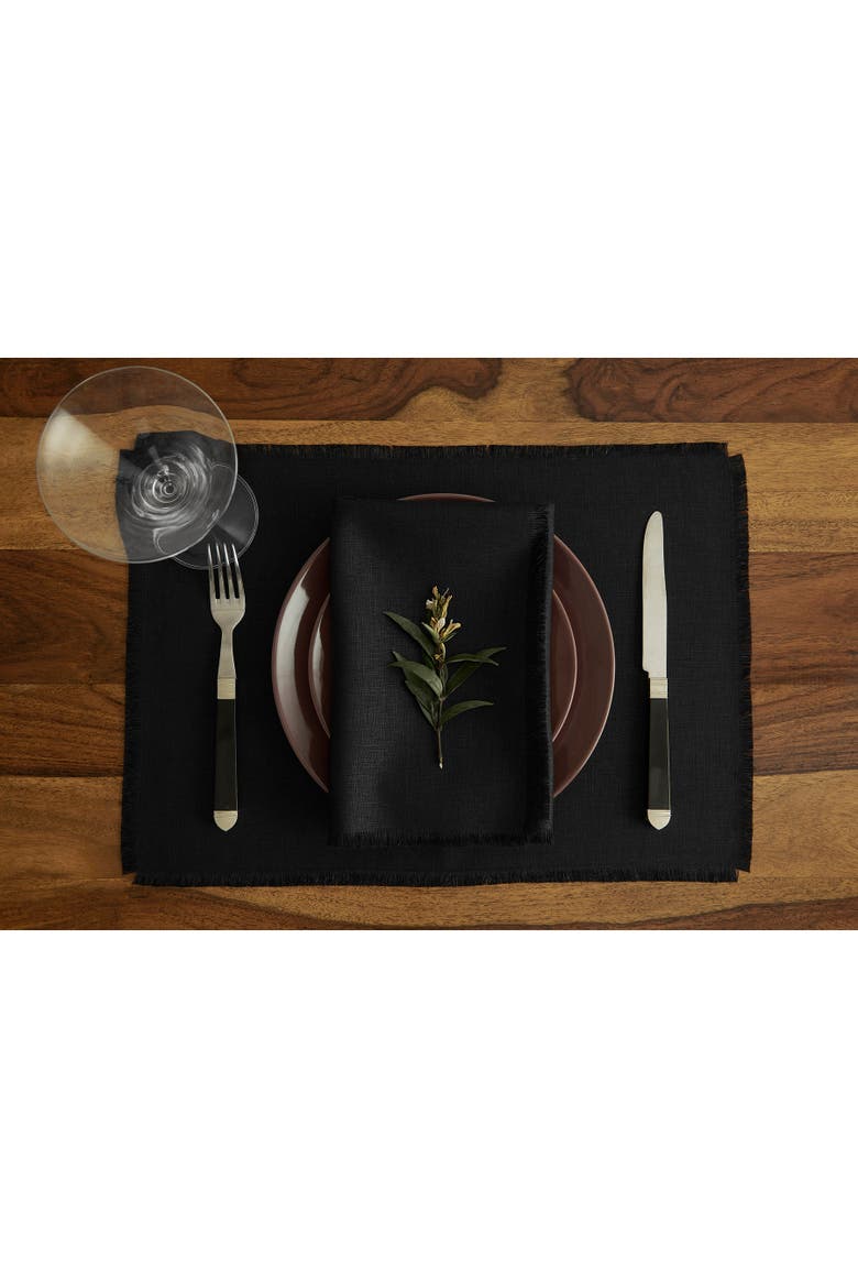 Linen Dinner Napkins Set of 4, 20 x 20" - Fringe, Alternate, color, Black