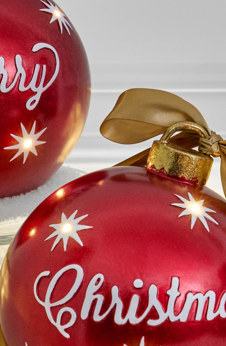 Balsam Hill Lit Tabletop Merry Christmas Ornament Set, Alternate, color, Red & White