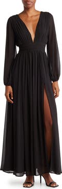 Love By Design Iris Plunge Neck Long Sleeve Maxi Dress