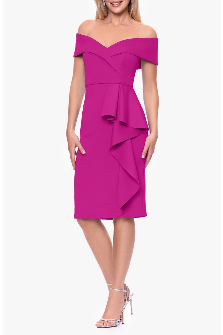 Off the Shoulder Scuba Cocktail Dress, Alternate, color, ORCHID