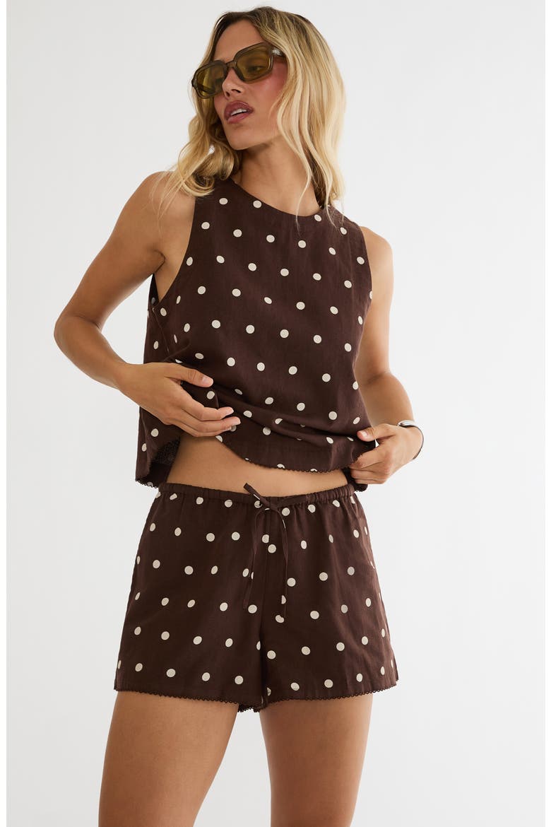 Birkley Polka Dot Cotton & Linen Cover-Up Shorts, Alternate, color, BROWN POLKA DOT